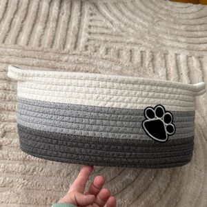 Gray and White Pet Basket with Paw Print